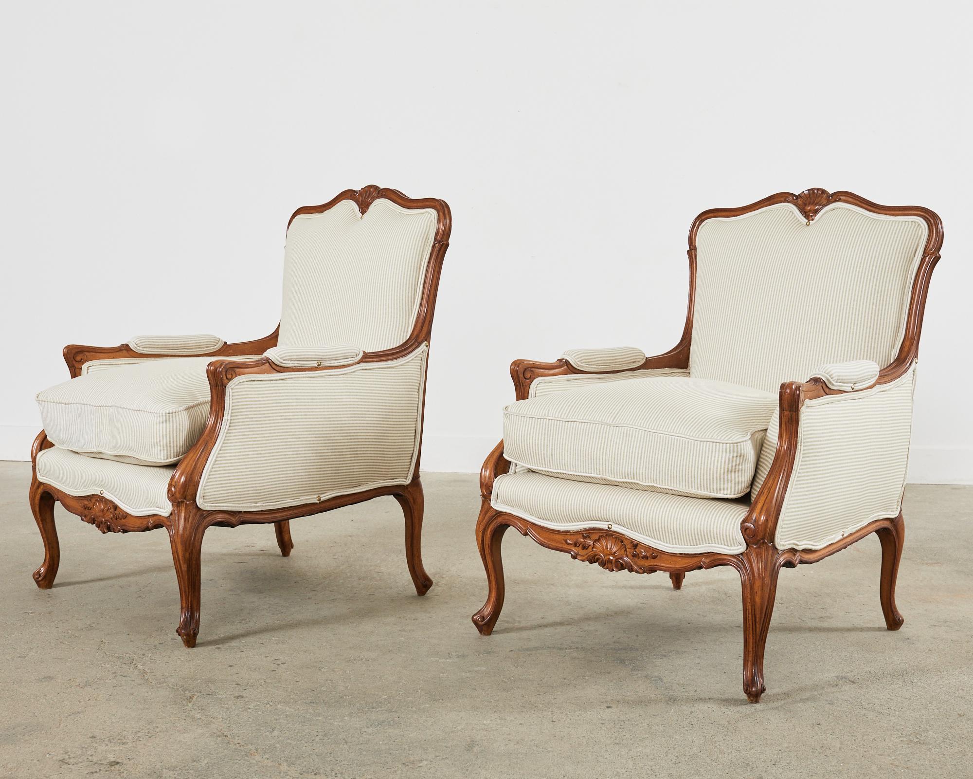 19th Century Pair of Country French Provincial Walnut Carved Armchairs For Sale