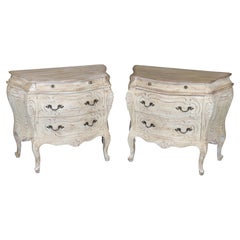 Pair of Country French Style Distressed Paint Decorated 3 Drawer Night stands