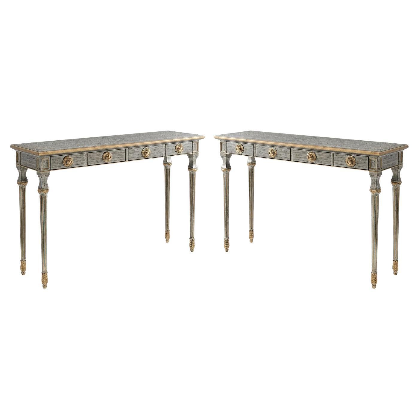 Pair of Country Grey Painted Console Tables