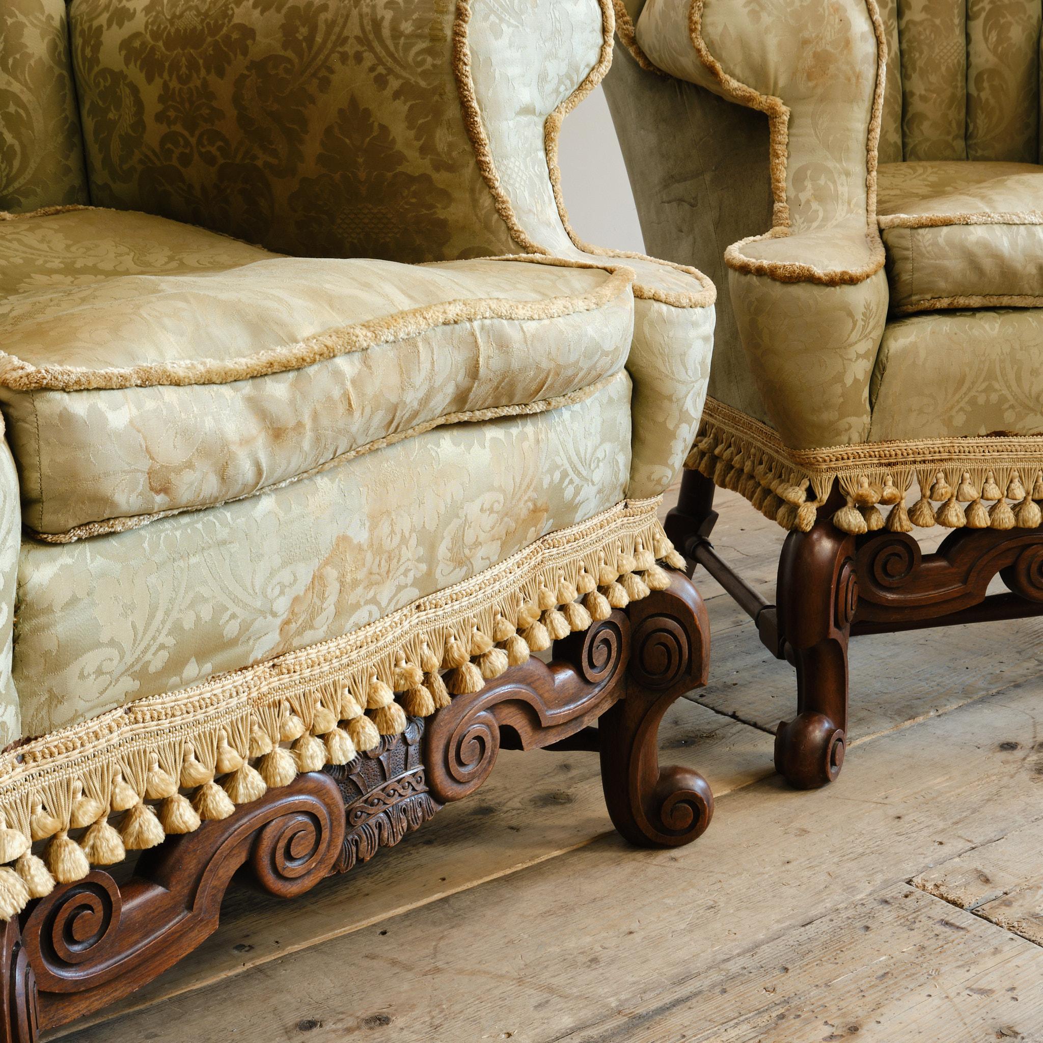 Pair of Country House Barrel Back Armchairs c1900 In Fair Condition For Sale In Batley, GB