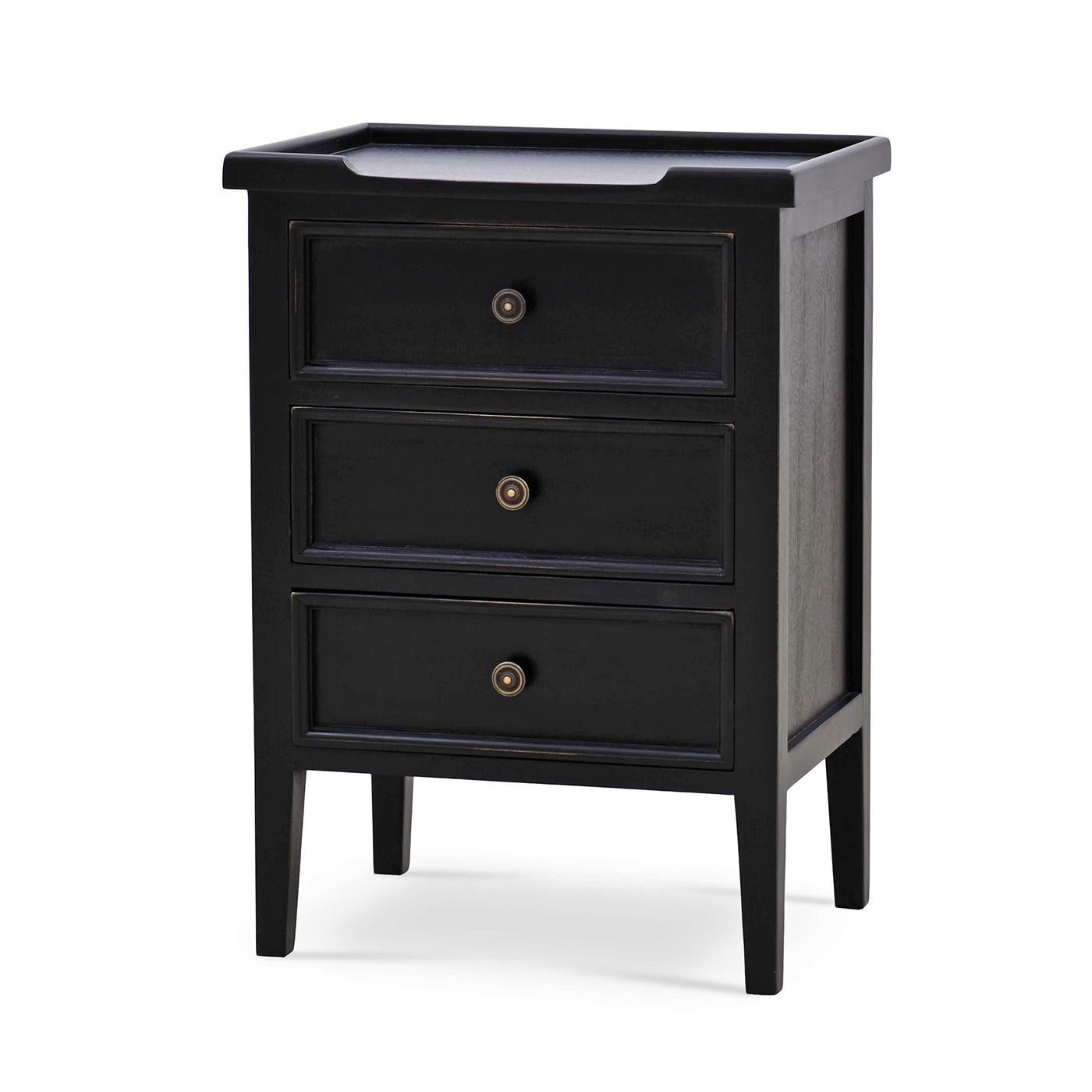 Contemporary Pair of Country Style Three Drawer End Tables in Black For Sale