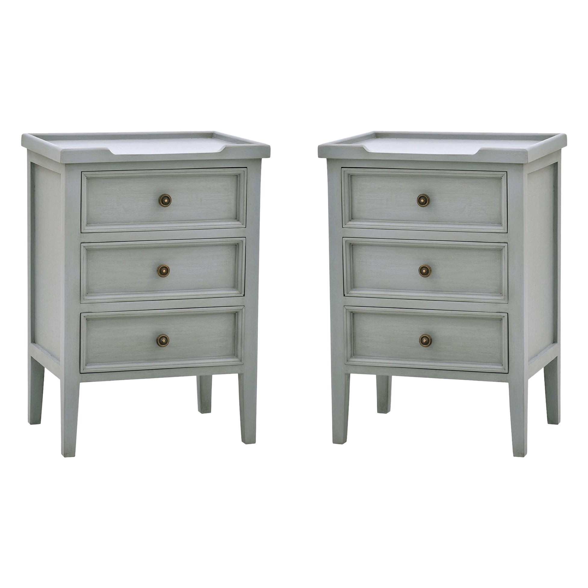 Pair of Country Style Three Drawer End Tables in Charleston Gray For Sale