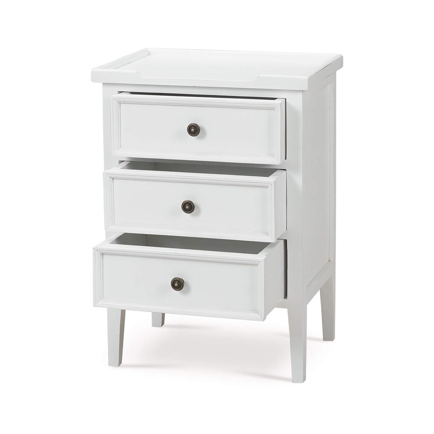 Indonesian Pair of Country Style Three Drawer End Tables in White For Sale