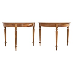 Pair of Country Swedish Pine Demilune Console Tables