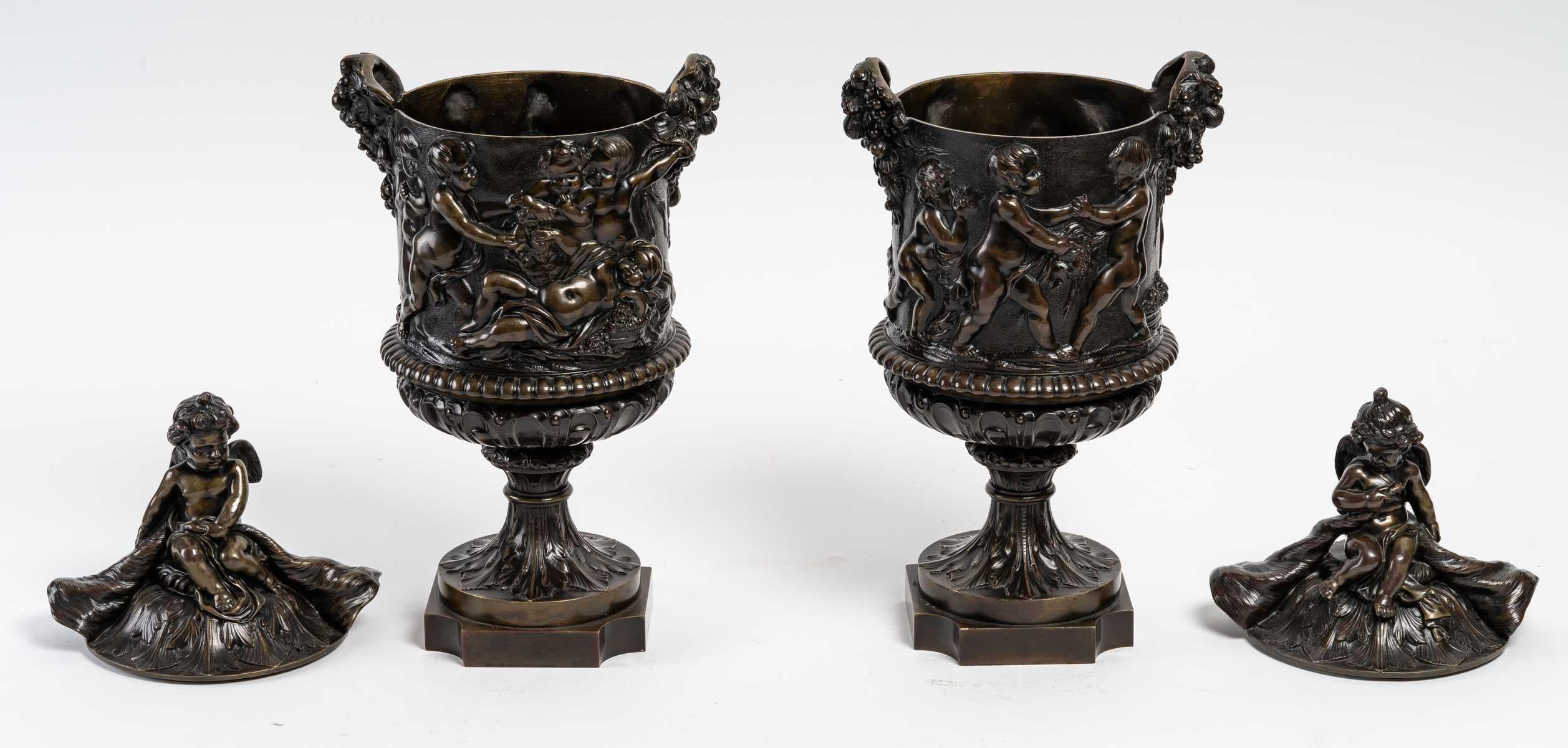 Pair of Covered Goblets in Patinated Bronze 1