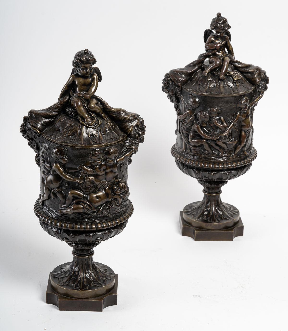 Pair of Covered Goblets in Patinated Bronze 3