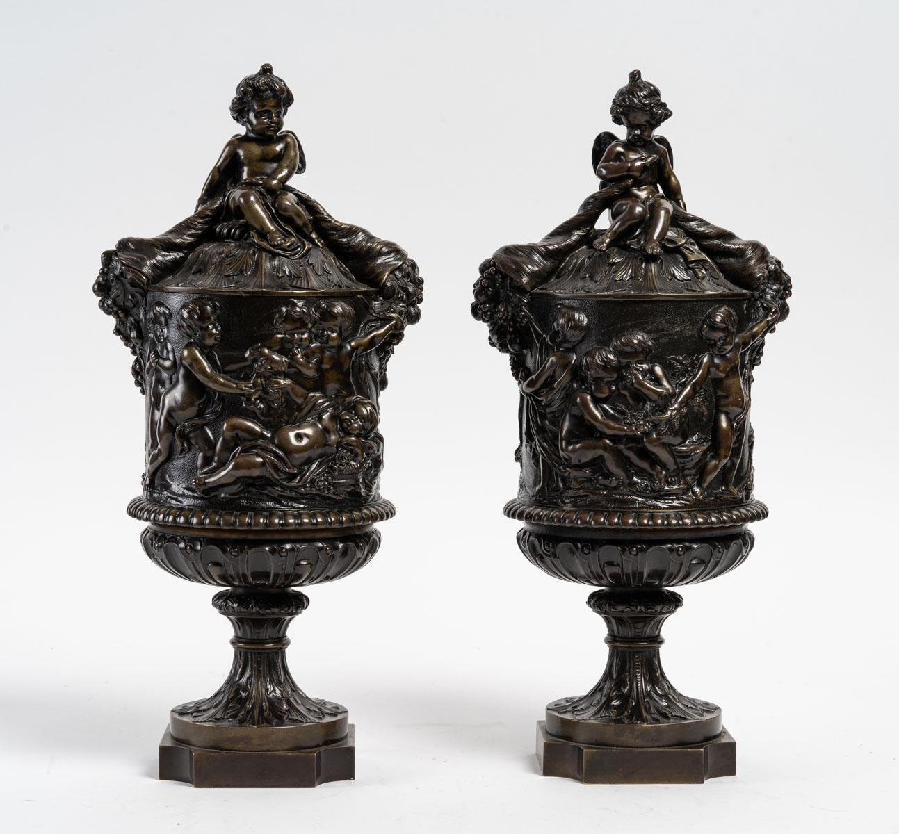 Pair of Covered Goblets in Patinated Bronze 4