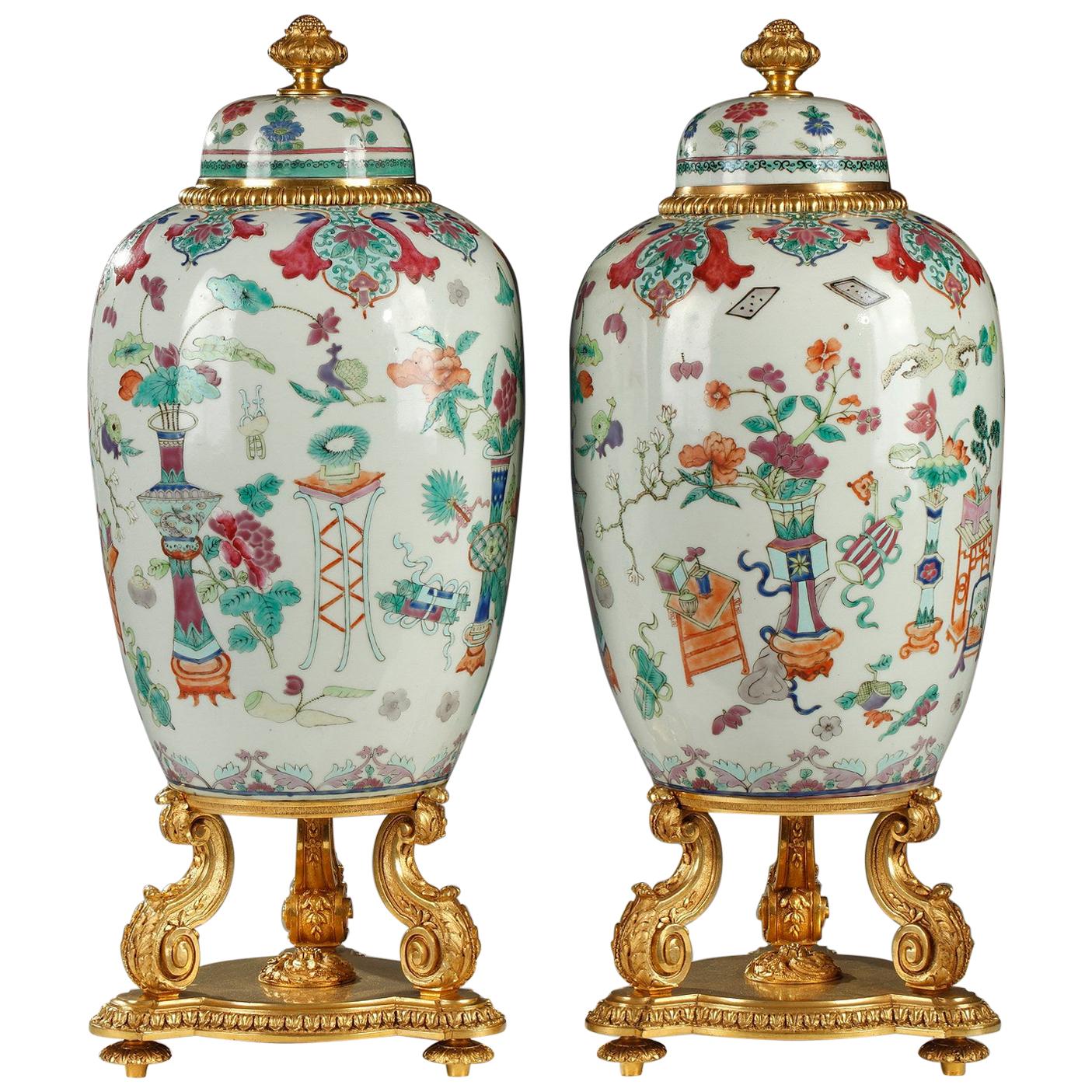 Pair of Covered Jars Attributed to l'Escalier de Cristal, France, Circa 1860