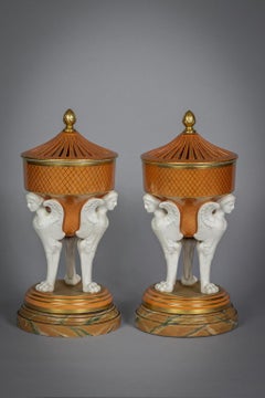 Pair of Covered Porcelain and Bisquit Figural Potpourri Urns, circa 1820