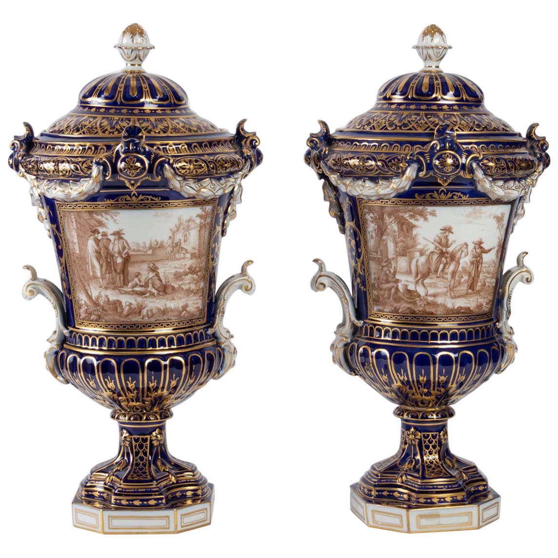 Pair of Covered Porcelain Vases