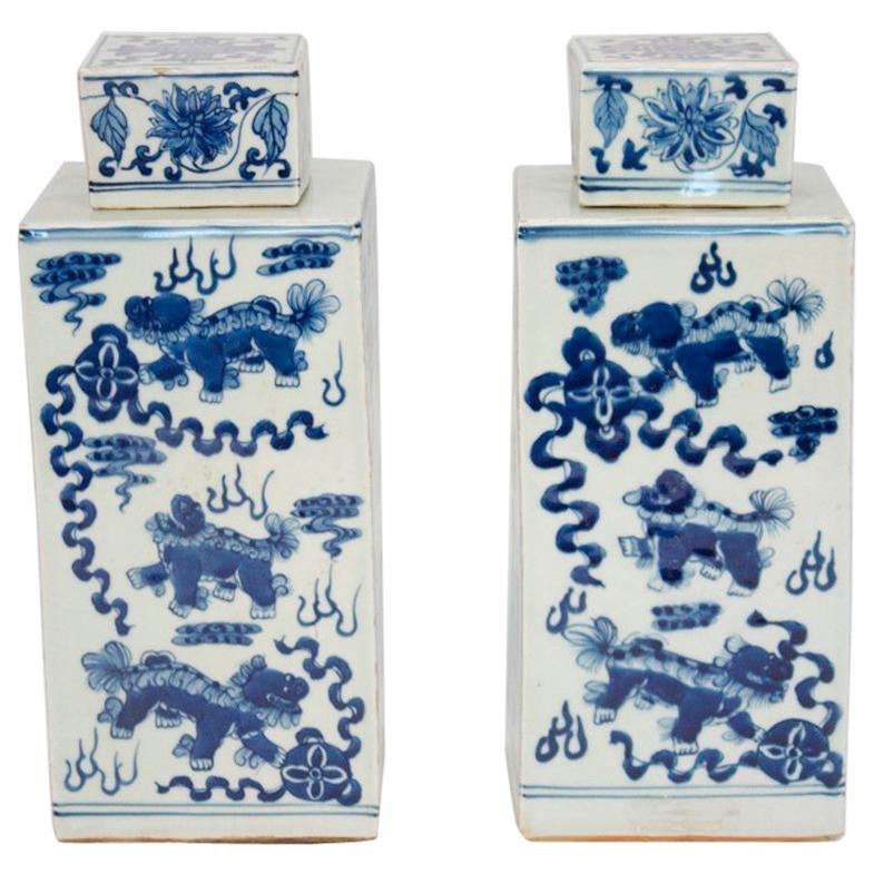 Pair of Covered Squared Pots, 20th Century