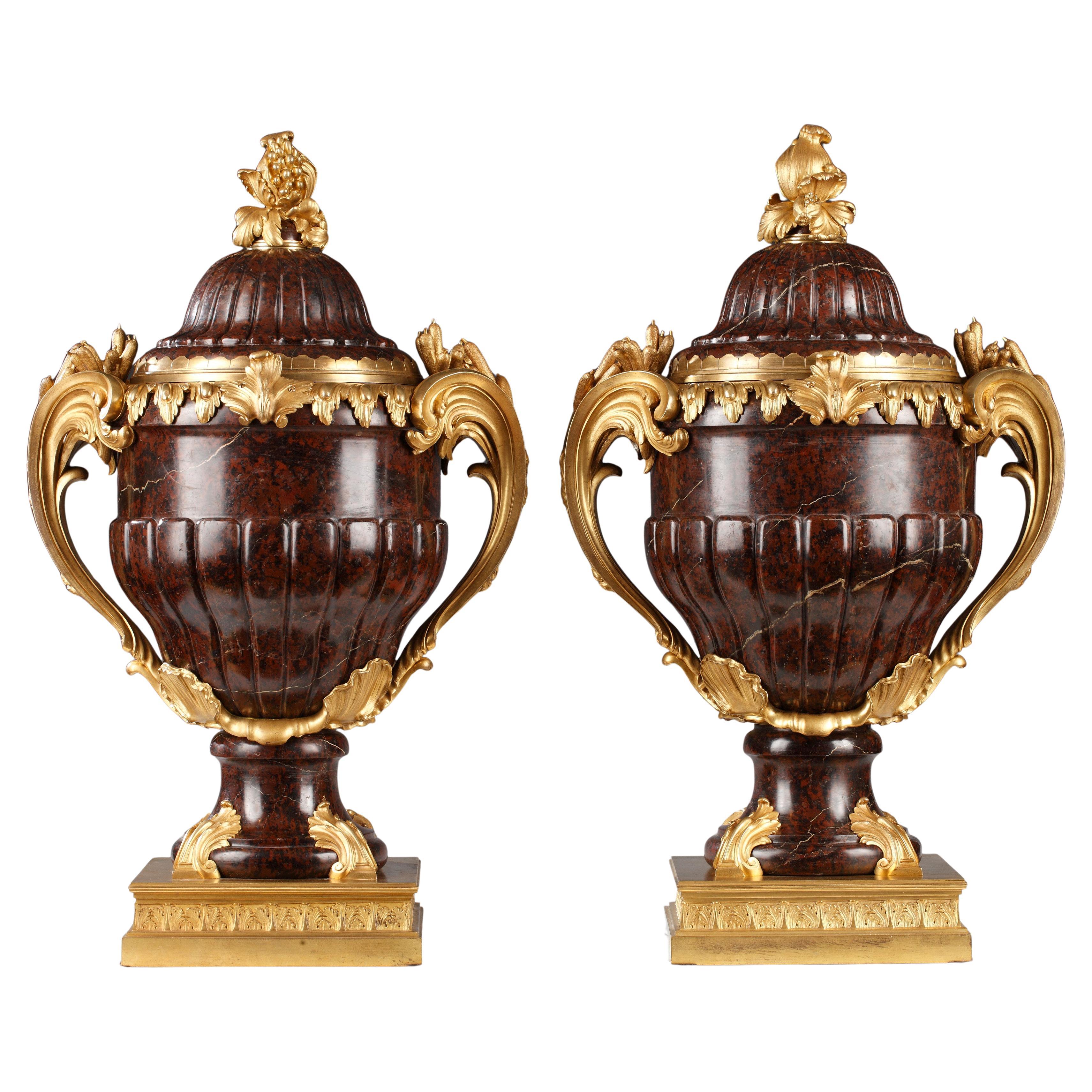 Pair of Covered Vases Attributed to Maison Lexcellent, France, Circa 1890