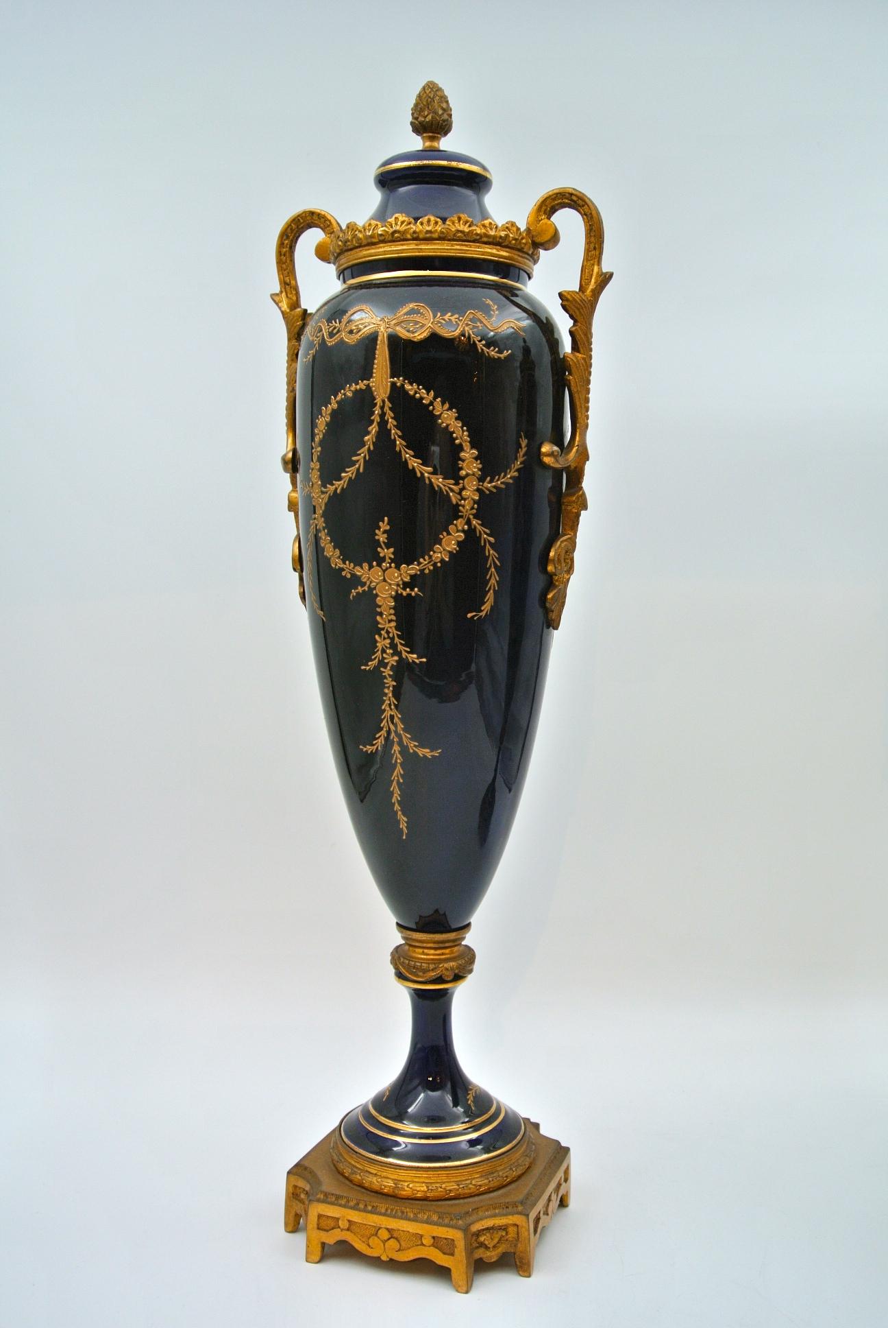 Bronze Pair of Covered Vases in Sèvres Porcelain