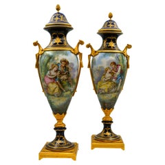Pair of Covered Vases in Sèvres Porcelain