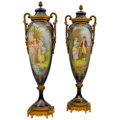 Pair of Covered Vases in Sèvres Porcelain