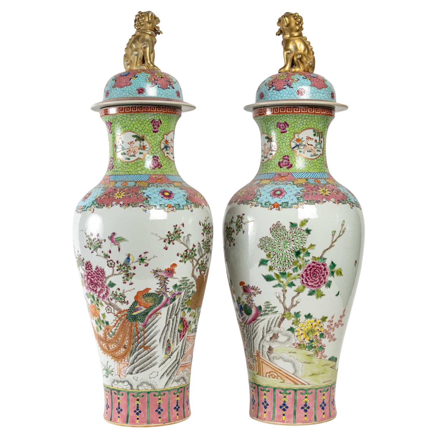 Pair of Covered Vases, Samson, 20th Century