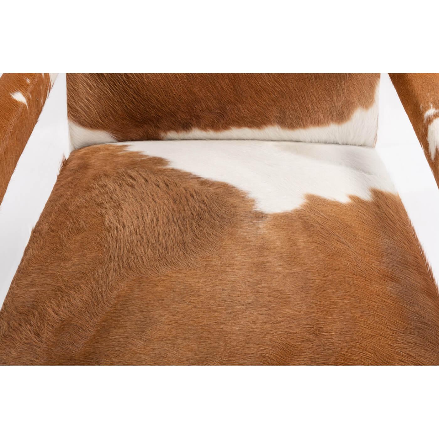 Contemporary Pair of Cowhide and Lucite Armchairs For Sale