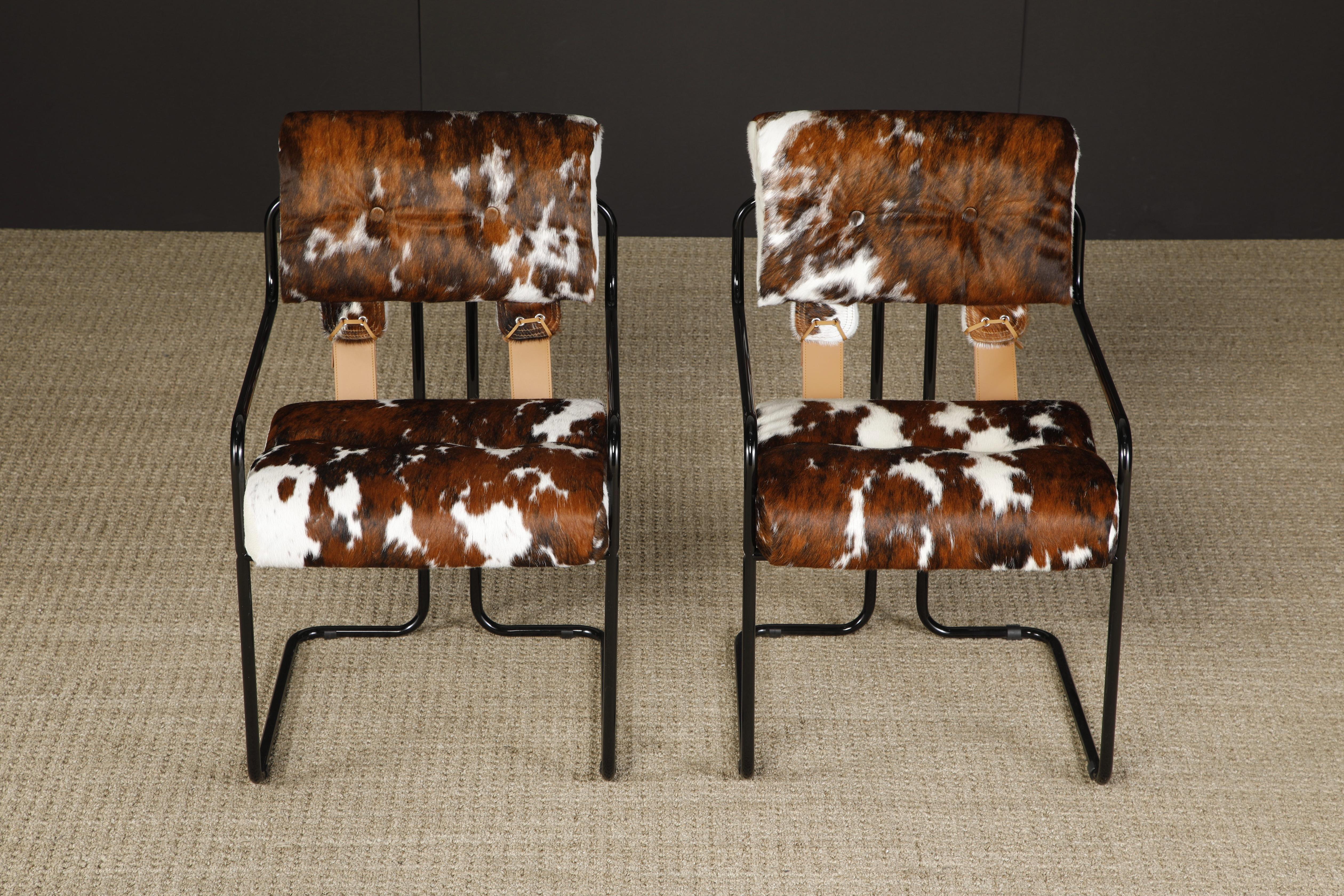 Italian Pair of Cowhide Leather Tucroma Armchairs by Guido Faleschini for Mariani, New For Sale