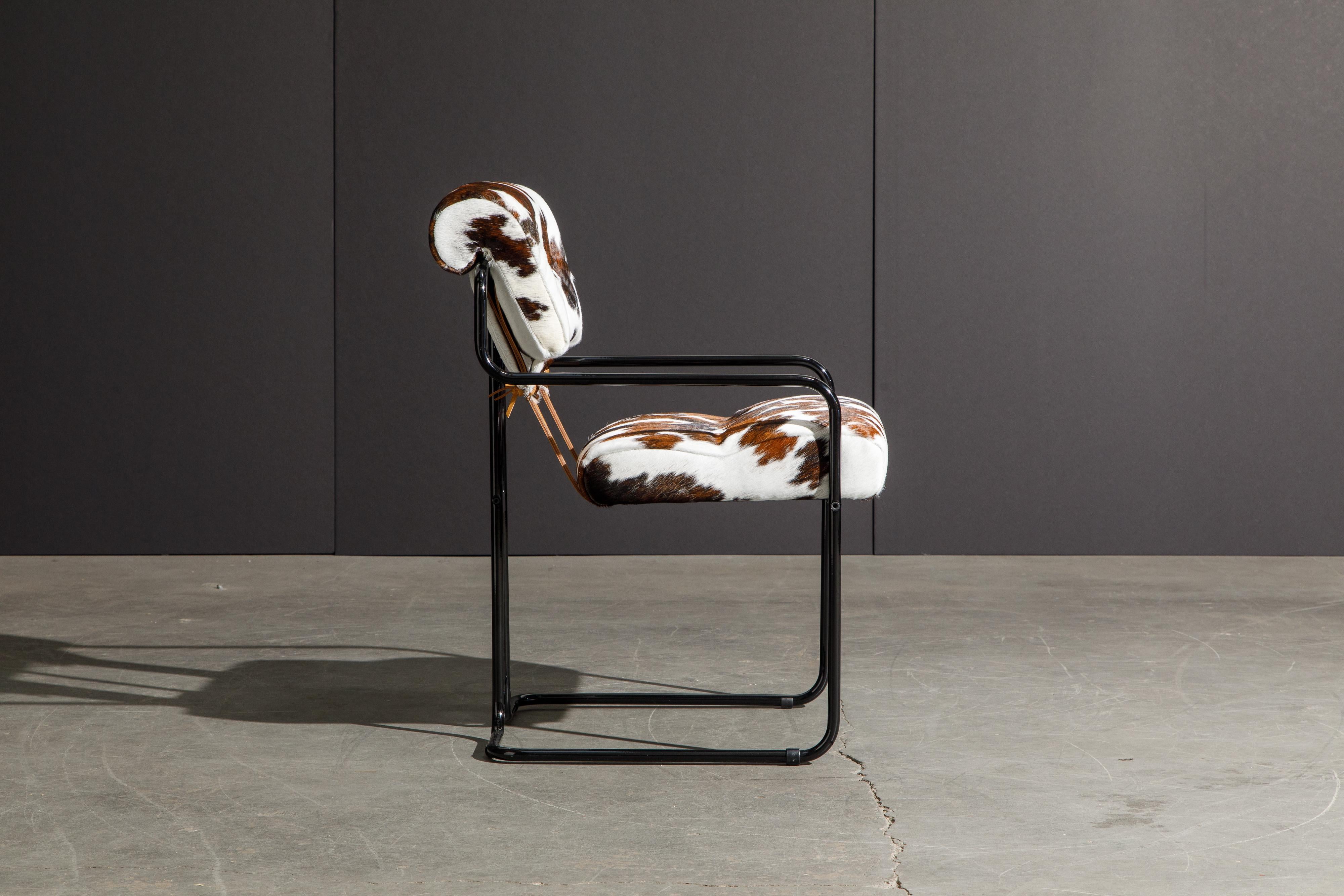Lacquered Pair of Cowhide Leather Tucroma Armchairs by Guido Faleschini for Mariani, New For Sale