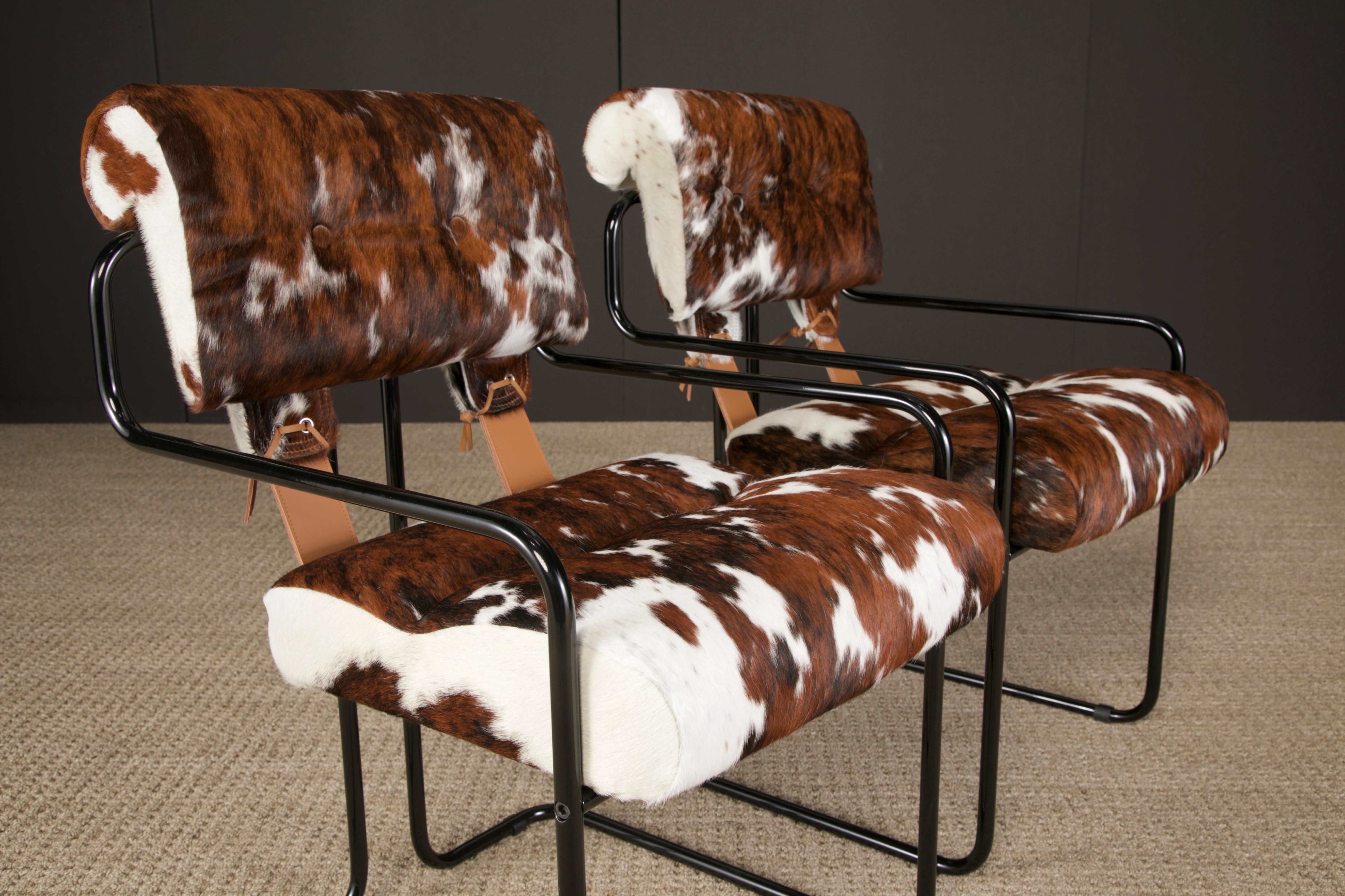 XXIe siècle et contemporain Paire de fauteuils Tucroma en cuir de vache par Guido Faleschini pour Mariani, Nouveau en vente
