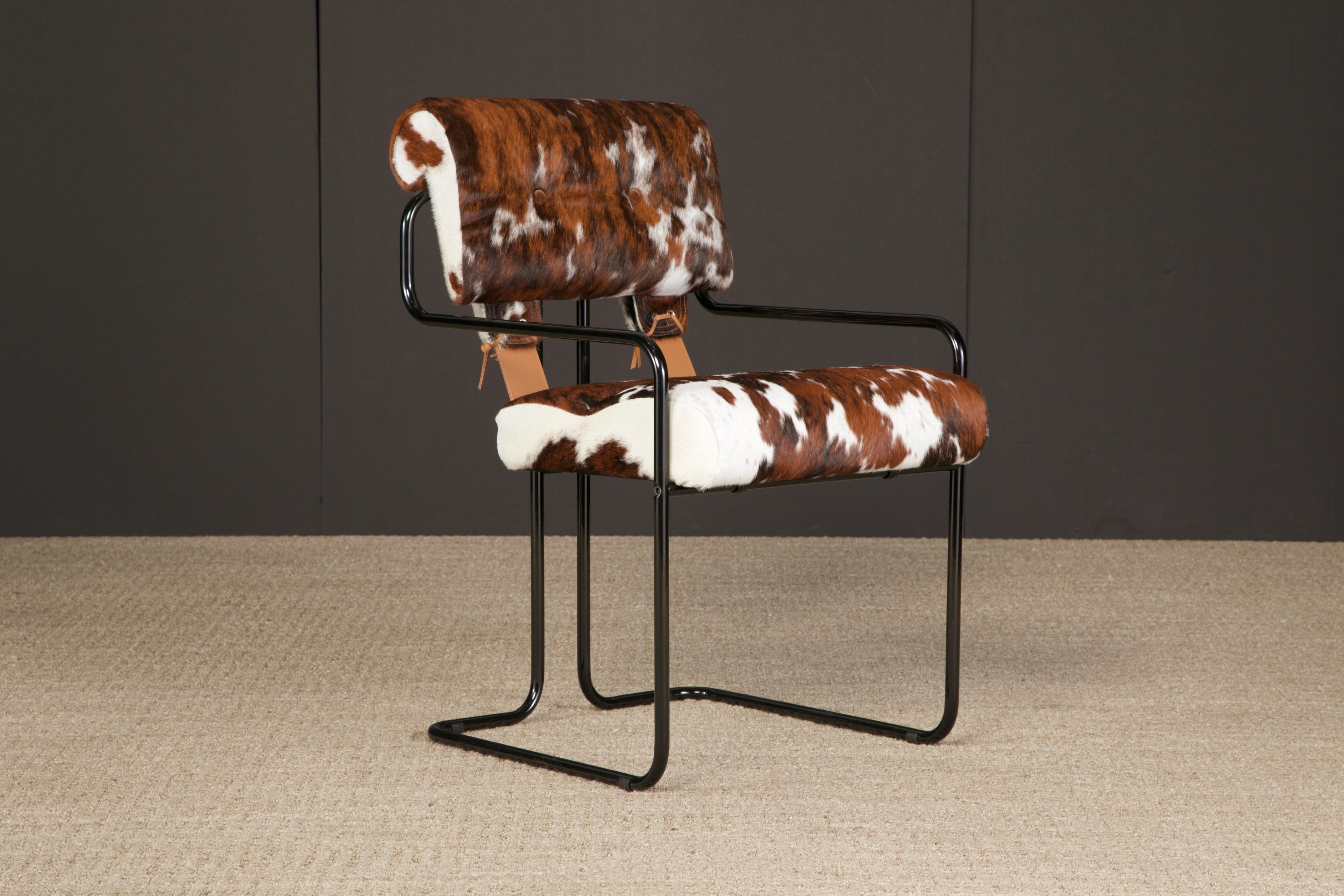 Steel Pair of Cowhide Leather Tucroma Armchairs by Guido Faleschini for Mariani, New For Sale
