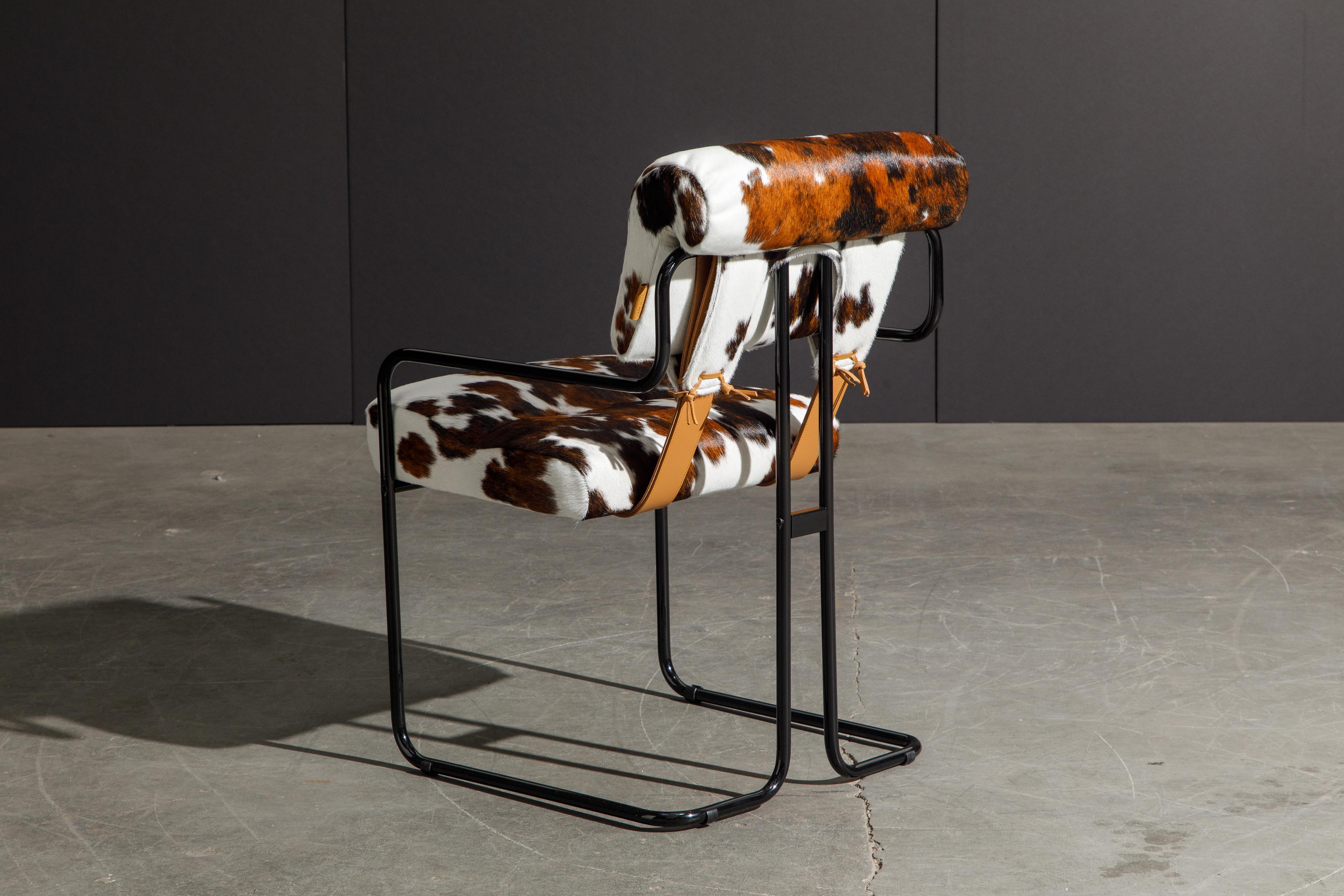 Steel Pair of Cowhide Leather Tucroma Armchairs by Guido Faleschini for Mariani, New For Sale