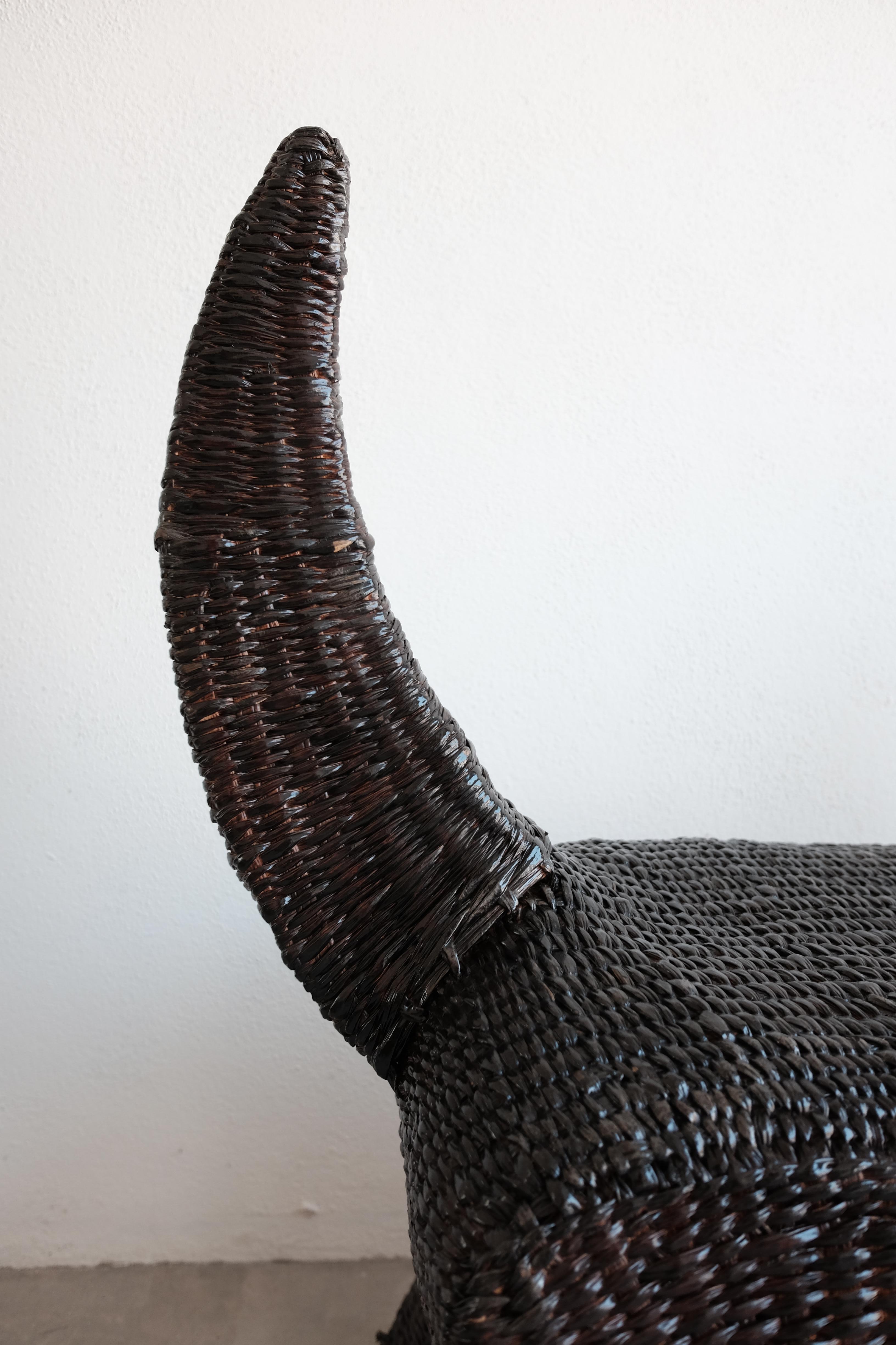 Hand-Woven Pair of Coyote and Jaguar Benches by Mario Lopez Torres 1974