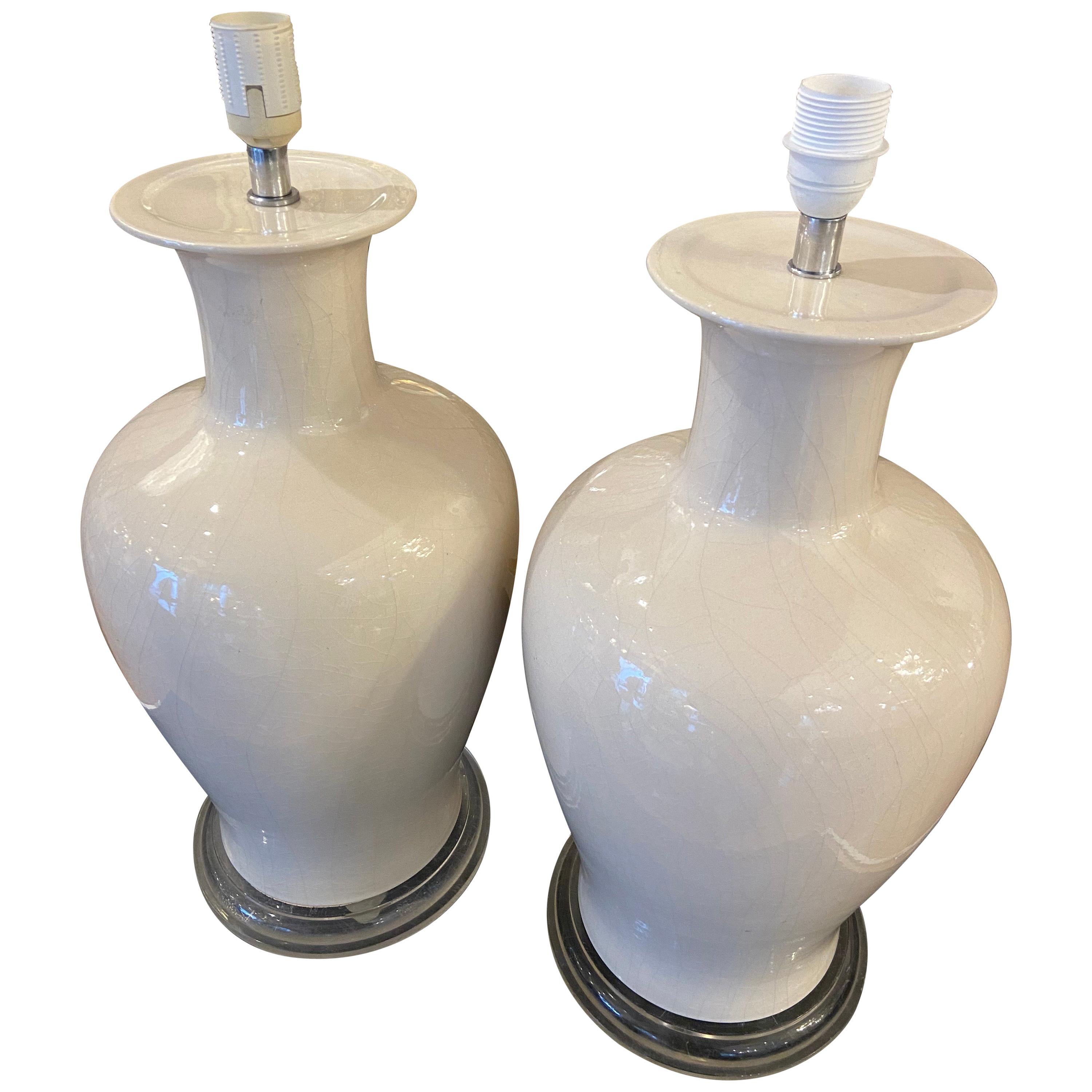 Pair of Cracked Ceramic Lamp For Sale