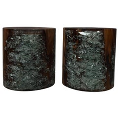 Pair of Cracked Resin and Wood Side Tables