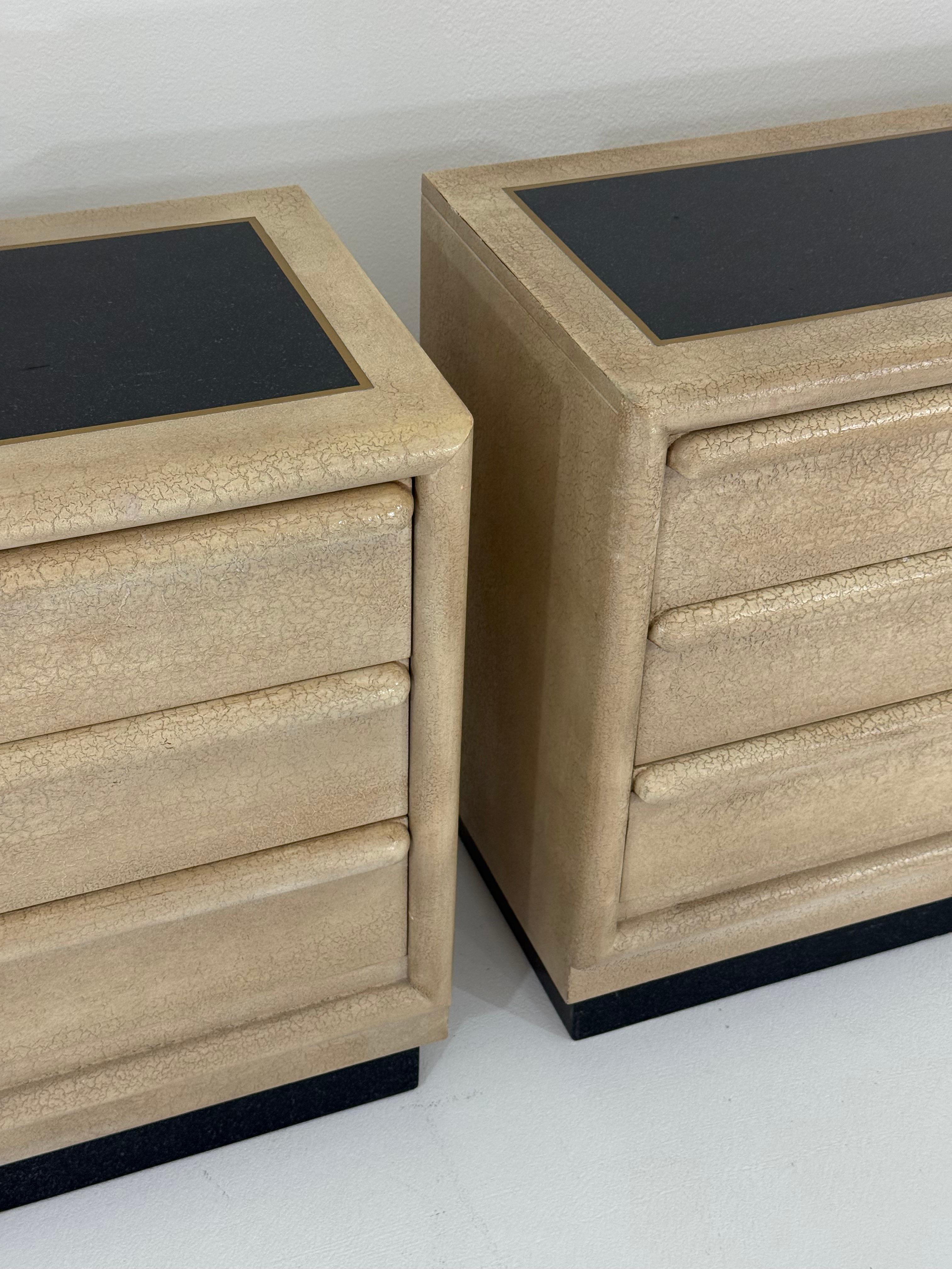 American Pair of Crackle Finish Three-Drawer Chests by Grandwood Furniture For Sale