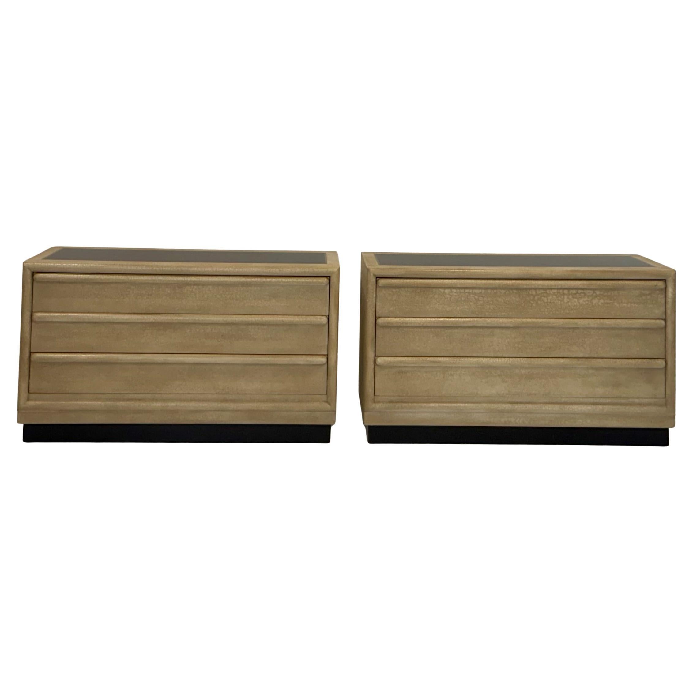 Pair of Crackle Finish Three-Drawer Chests by Grandwood Furniture For Sale