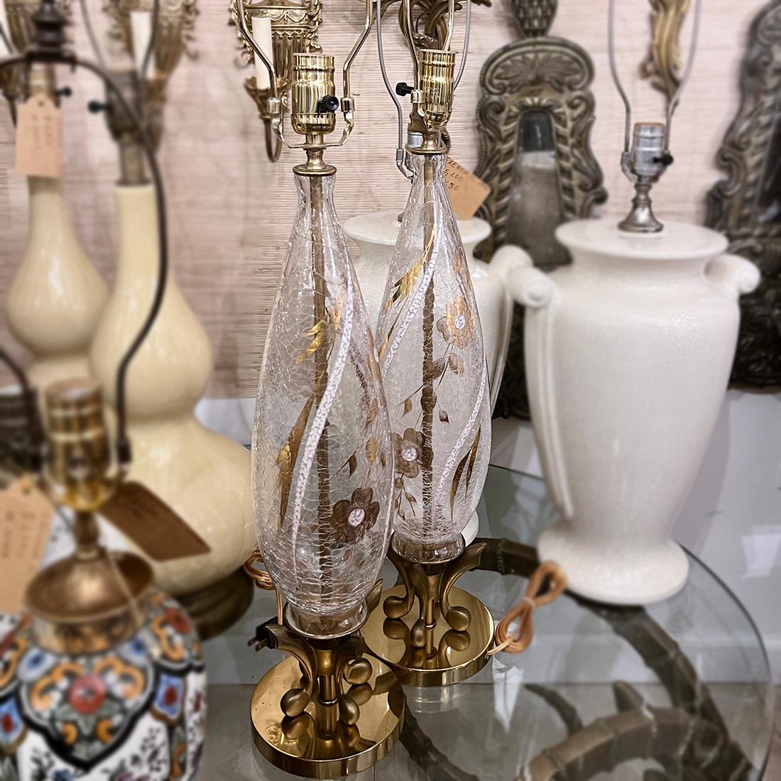 Paire de lampes verre craquelé Bon état - En vente à New York, NY