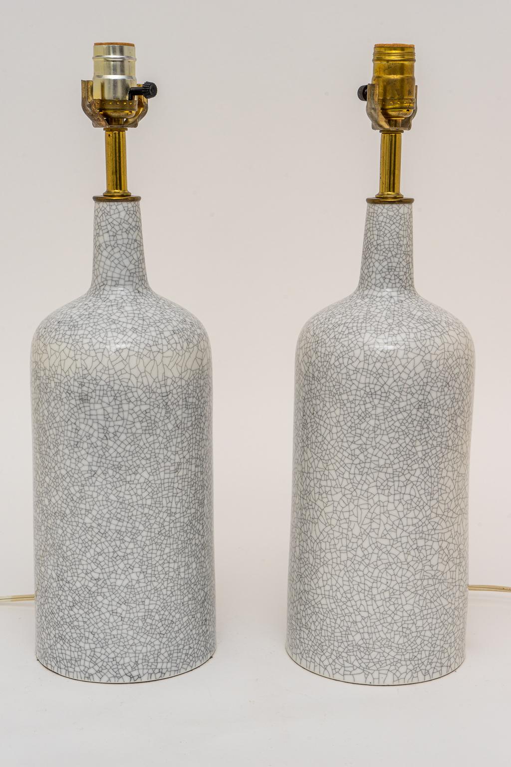 Pair of Crackle Glaze Lamps by Arabia In Good Condition In West Palm Beach, FL