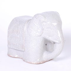 Pair of Crackle Glaze Terracotta Elephant Garden Seats