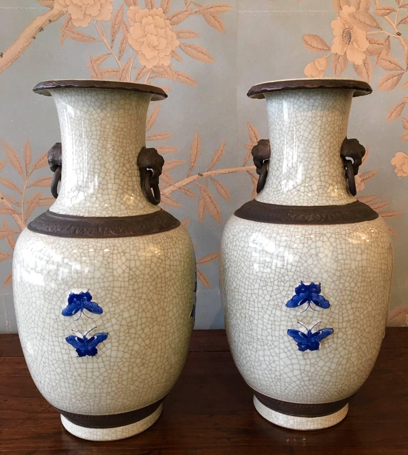 Pair of Crackleware Vases In Good Condition For Sale In New York, NY