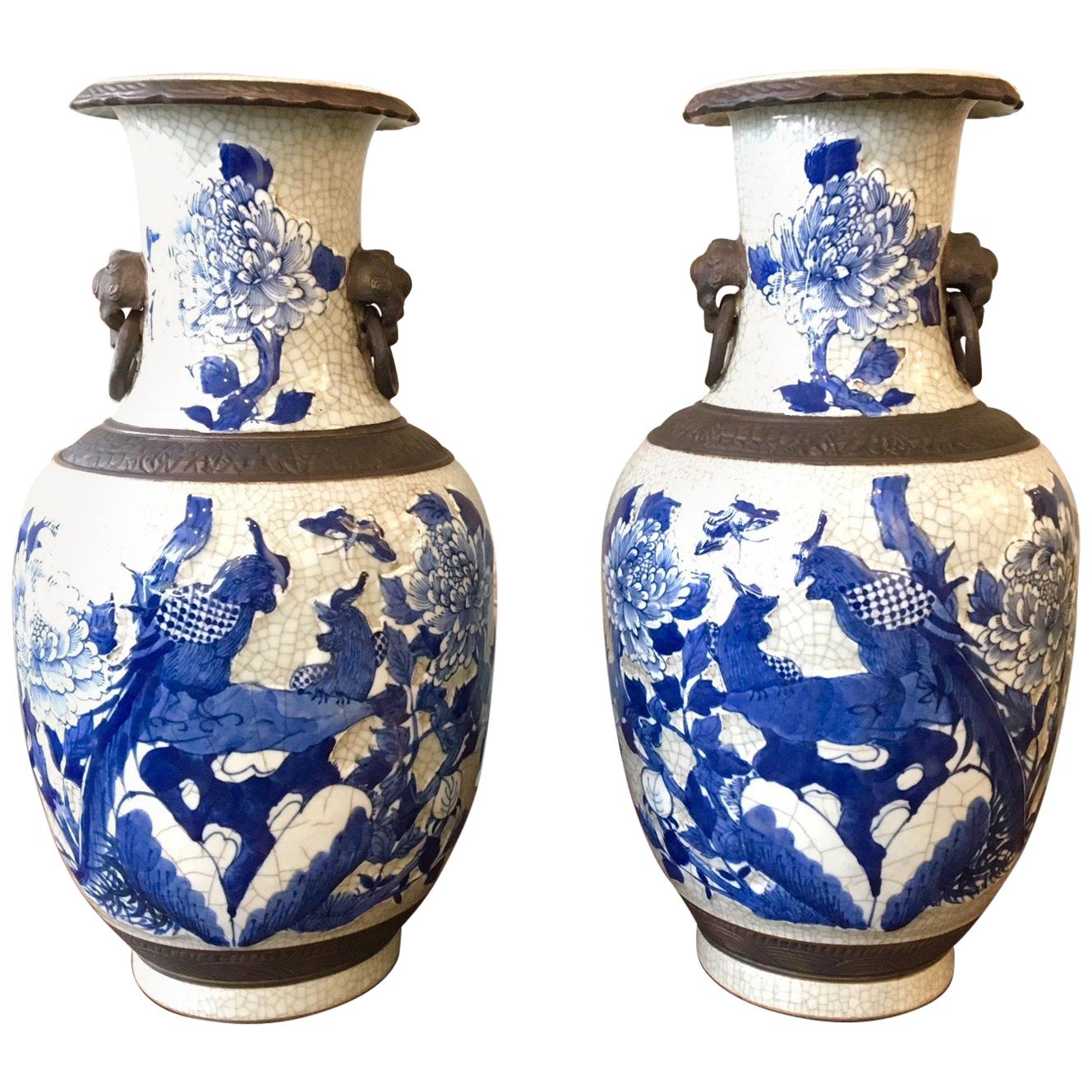 Pair of Crackleware Vases For Sale