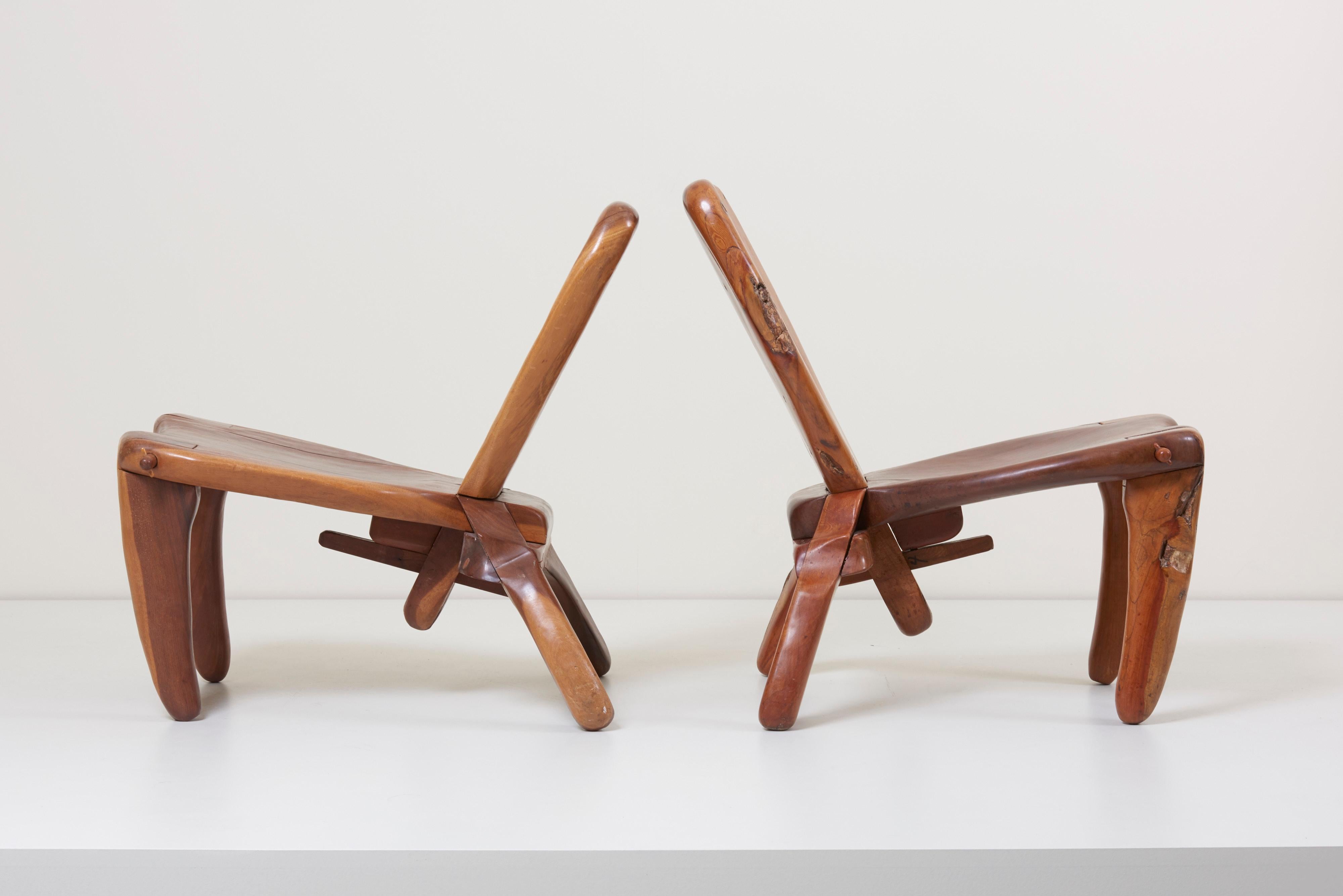 Pair of Craft Wooden Studio Lounge Chairs by Don Shoemaker, Mexico, 1960s 5