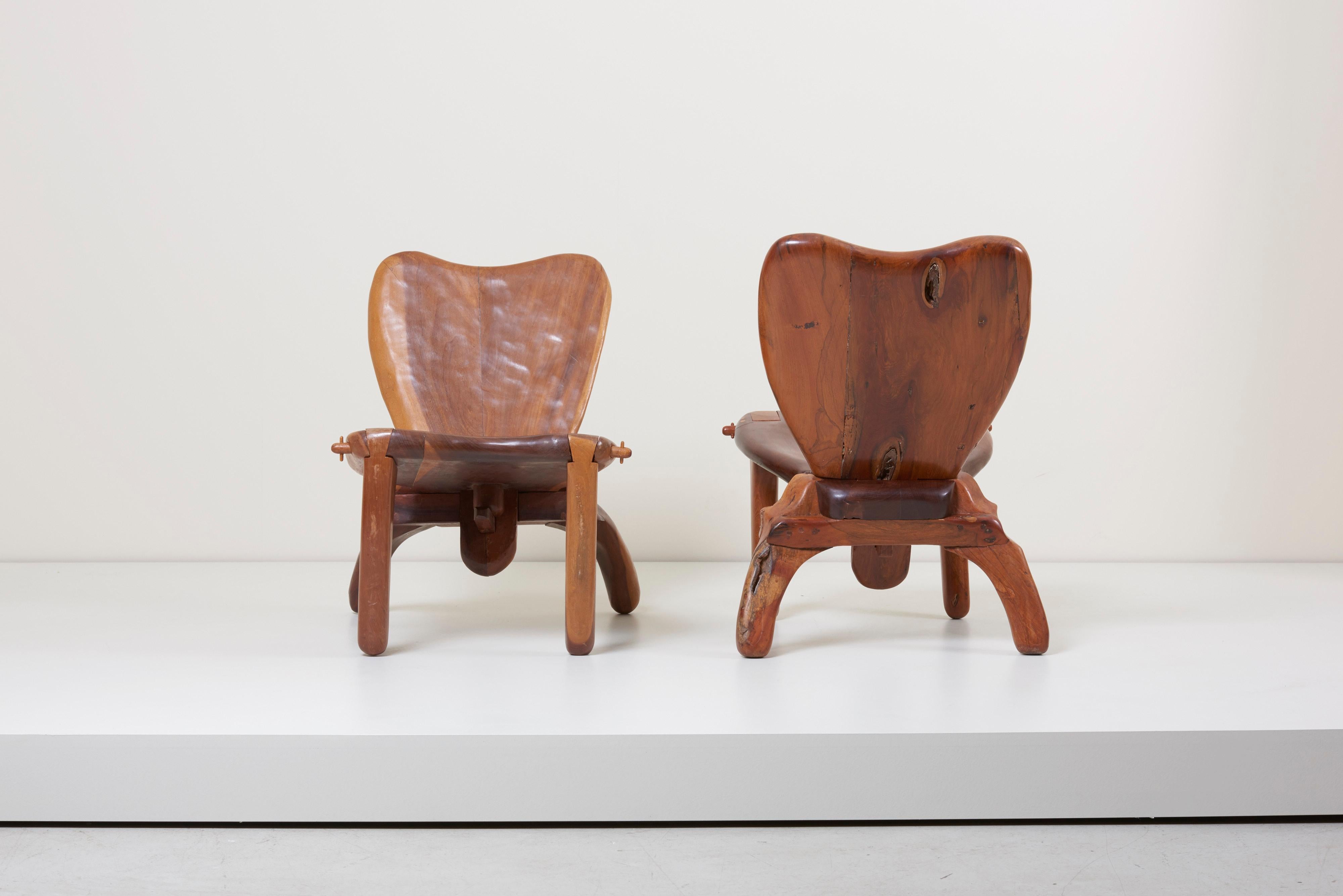 American Craftsman Pair of Craft Wooden Studio Lounge Chairs by Don Shoemaker, Mexico, 1960s