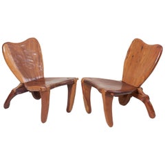Pair of Craft Wooden Studio Lounge Chairs by Don Shoemaker, Mexico, 1960s