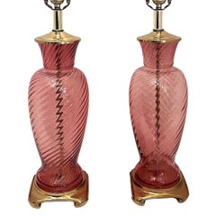 Pair of Cranberry Colored Glass Lamps