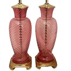 Pair of Cranberry Colored Glass Lamps