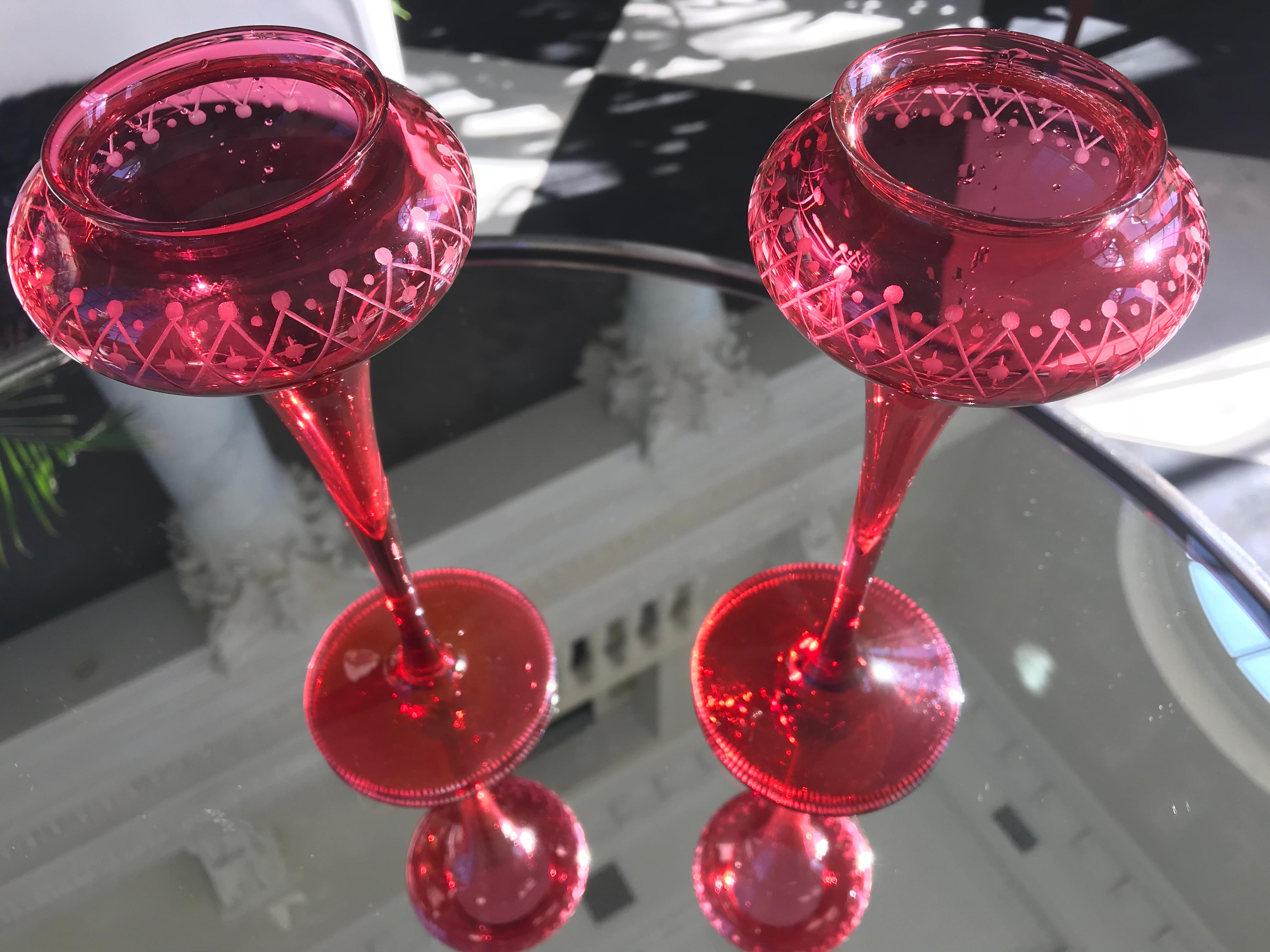 Art Deco Pair of Cranberry Glass Vases