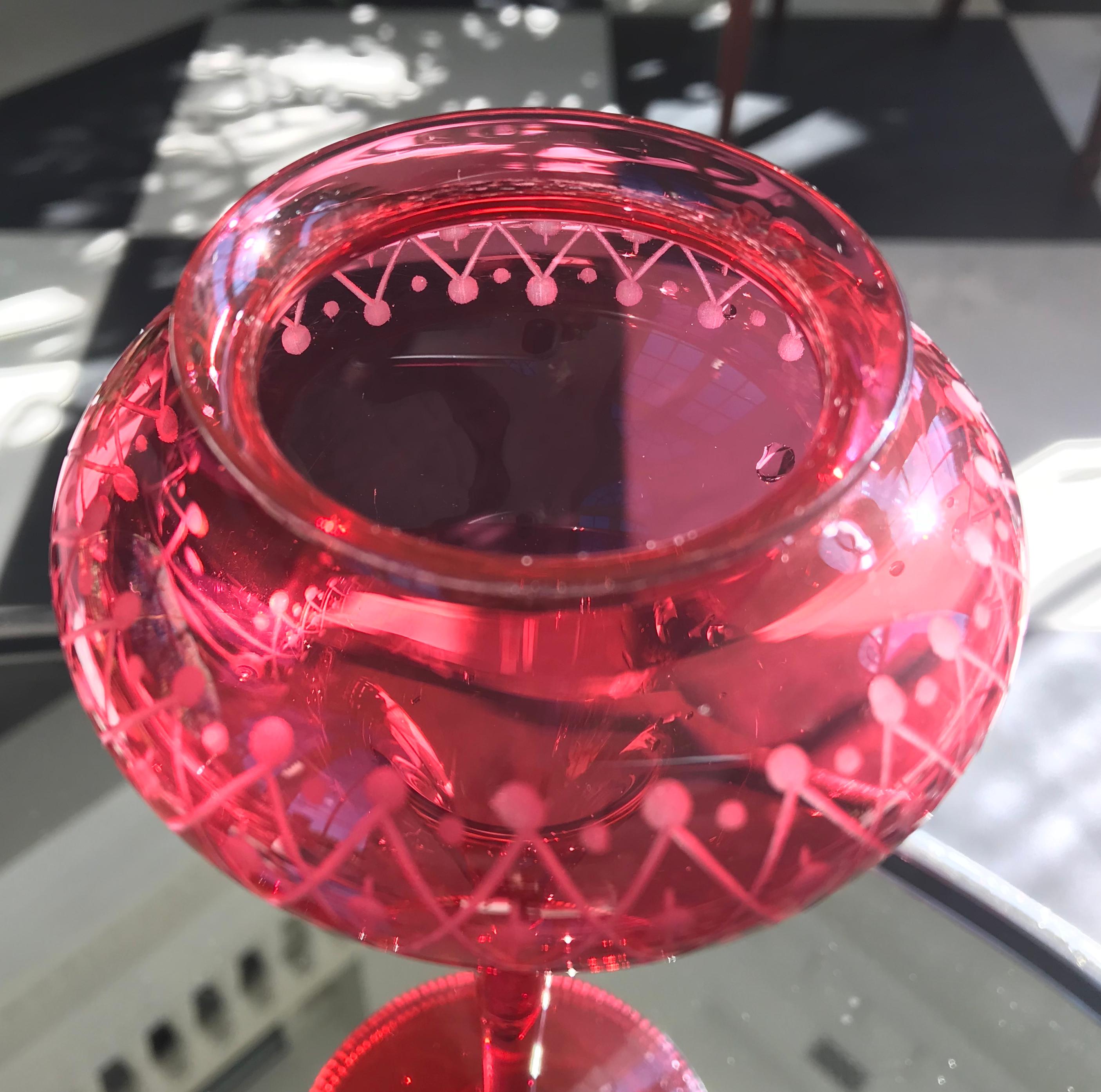 Hand-Crafted Pair of Cranberry Glass Vases