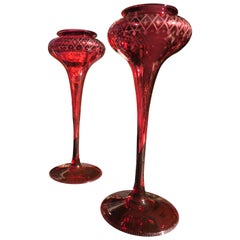 Pair of Cranberry Glass Vases