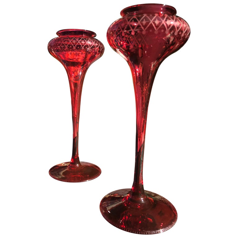 Pair Of Cranberry Glass Vases For Sale At 1stdibs
