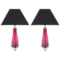 Vintage Pair of Cranberry Orrefors Lamps