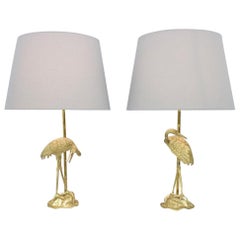 Pair of Crane Brass Table Lamps 1970s