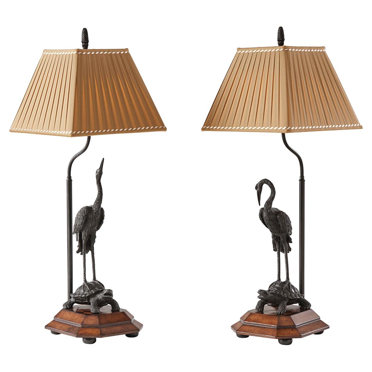 Pair of Crane Form Table Lamps For Sale