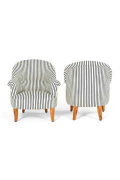 Pair of Crapaud armchairs in navy blue ticking