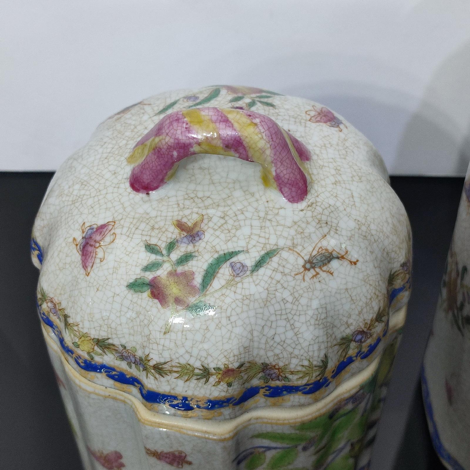 Pair of Craqueled Ceramic Lidded Jars, Vintage from the 1990s - FREE SHIPPING For Sale 5
